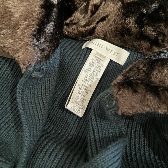 NEW Nine West Vintage Wool Faux Fur Ribbed Swing Cardigan Sweater Jacket S NWOT - Picture 14 of 15